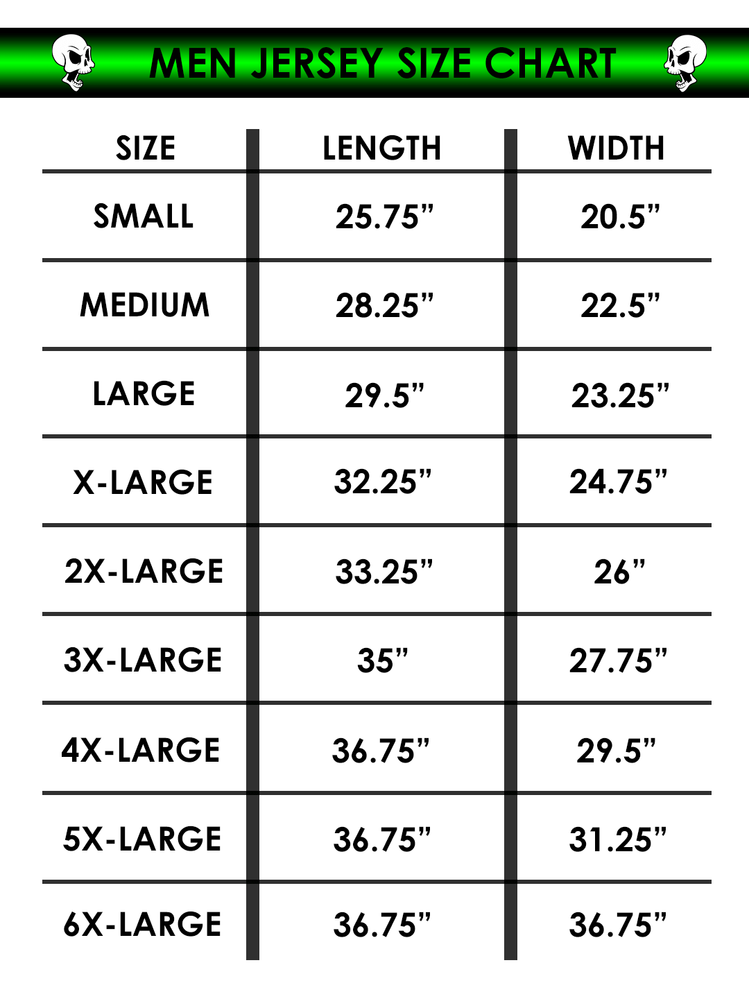 Mens jersey size clearance chart